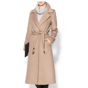 Soia & Kyo Camel Tan Beige Long Wool Duster Overcoat Trench Pea Coat Full length